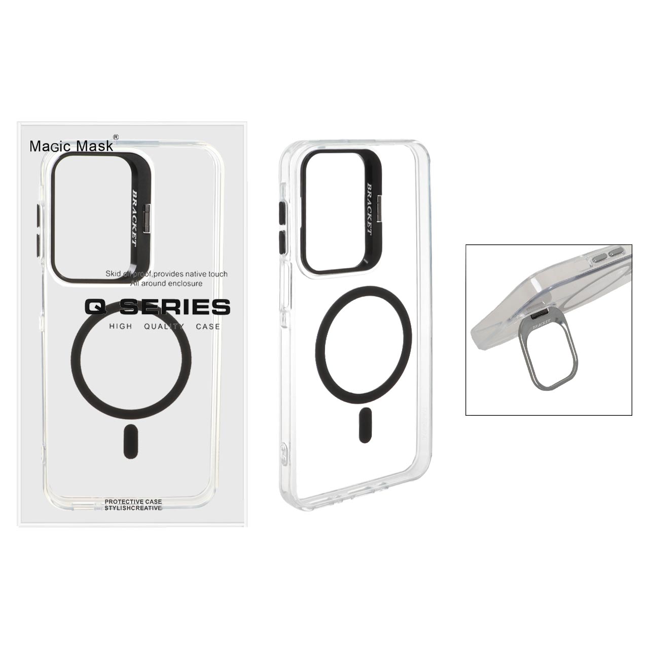 قاب اورجینال Q Series Bracket کریستالی Magsafe لنز استندشو Samsung Galaxy A17 / A16 / A26 - مشکی (پک دار)